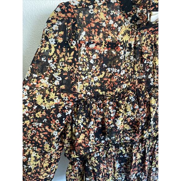 Adyson Parker ADY P Black & Yellow Orange‎ Floral Top w/ Ruffles, Size XSmall - Picture 2 of 6